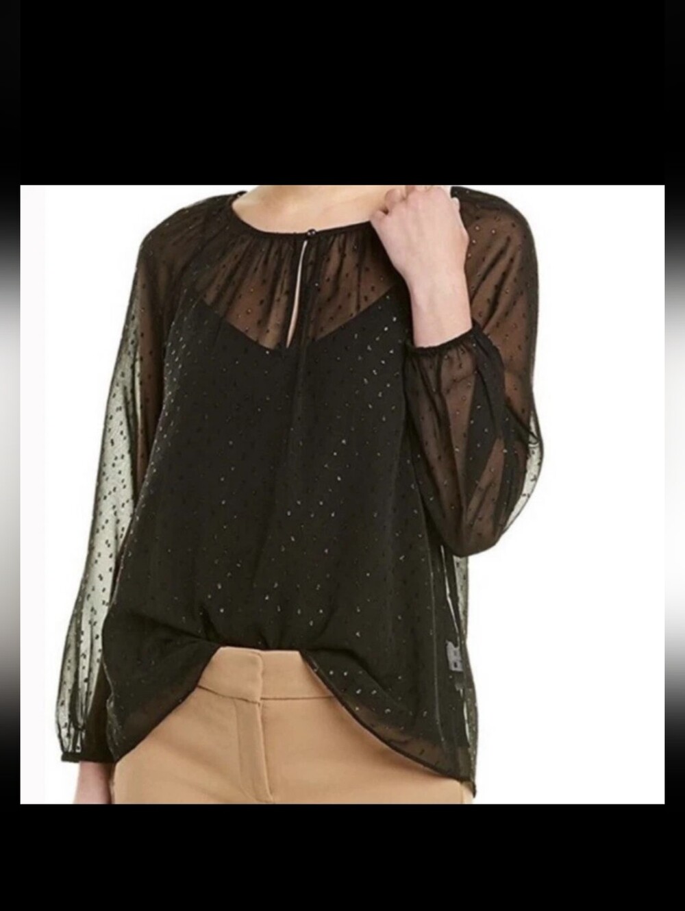 Point Sur Black Sheer Chiffon Swiss Dot Long Puff Sleeve Blouse 2XS Whimsygoth